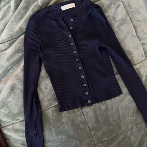 NWOT Everlane Navy Ribbed Cropped Button-Up Cardigan